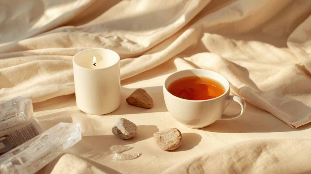 Glossaire du Glow 12 image tasse de thé et bougi ambiance zen , glossaire du glow