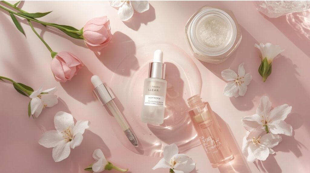 Glossaire du Glow 13 flacon et cosmetiques pour illustrer le glossaire du glow cosmeglowin