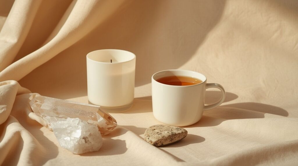 Glossaire du Glow 3 tasse de thé et bougie pour illusttrer glossaire du glow cosmeglowin