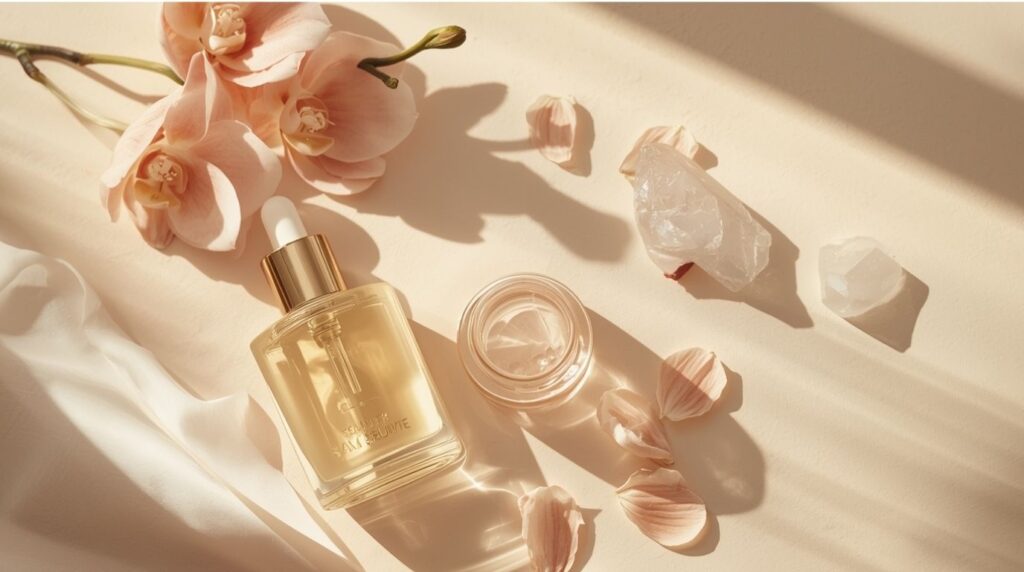 Glossaire du Glow 14 flacon et produits pour illustrer le glossaire du glow