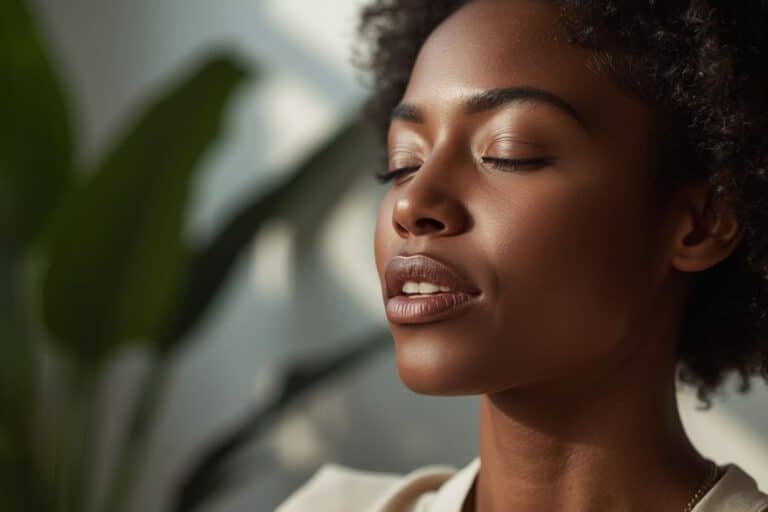 Femme qui pratique un jeu de respiration en ligne pour le glow