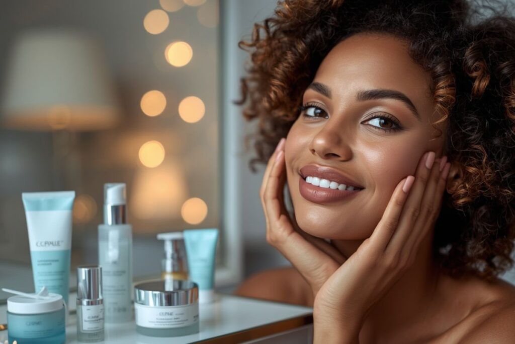 Partenariats et Affiliation CosmeGlowin 1 Image d'une femme de couleur noir qui sourit, dans la page partenariats et affiliation cosmeglowin