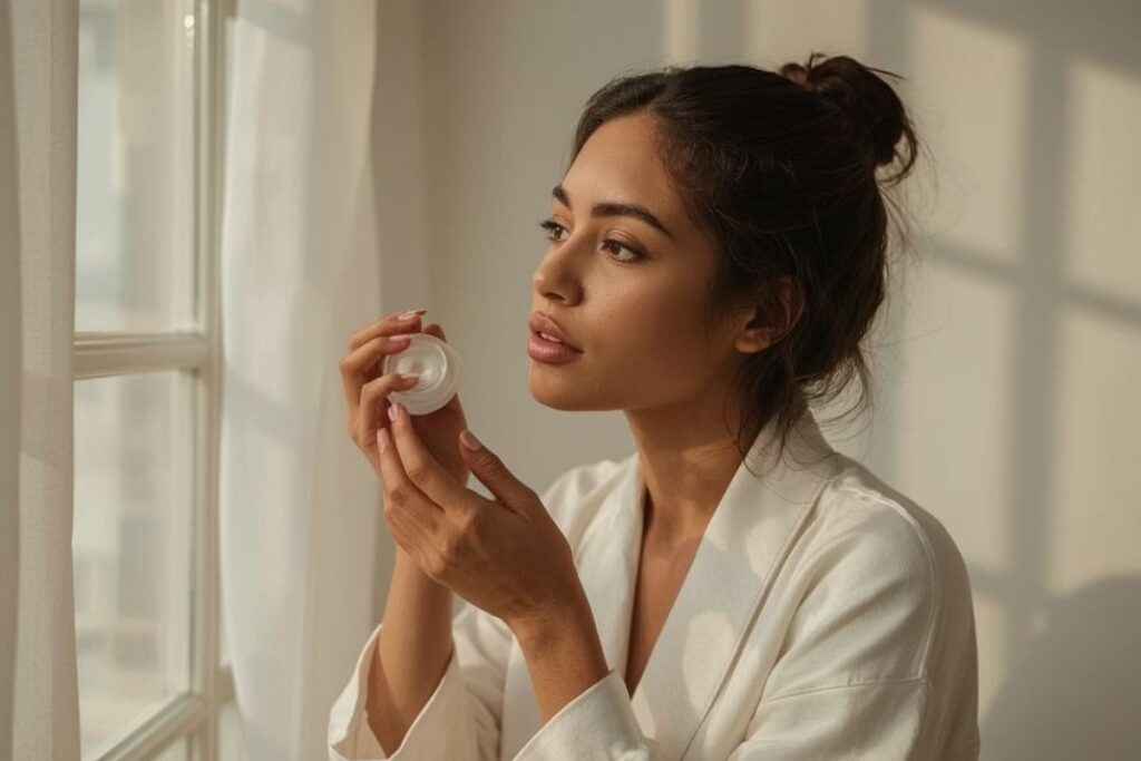 Fond de teint qui craquelle : les vraies raisons et les solutions Glow 2 femme qui applique son Fond de teint