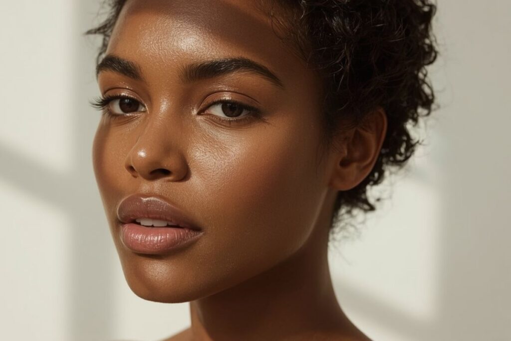 Le Glow mental : comment les pensées influencent l'éclat de la peau 2 Femme noire avec un joli glow ultra lumineux