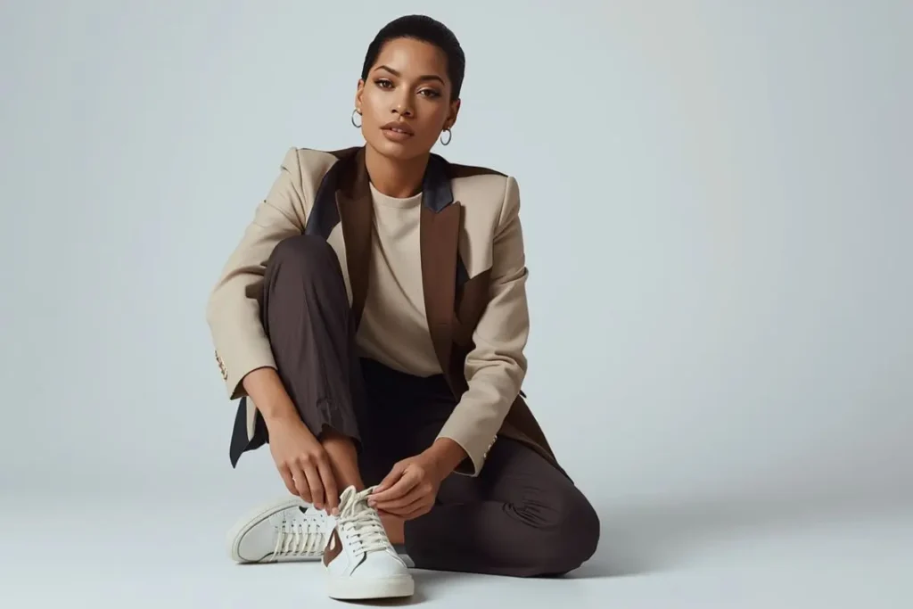 femme qui lace ses chaussure, article "Look Glow : le secret des vêtements qui activent votre Glow naturel ✨"