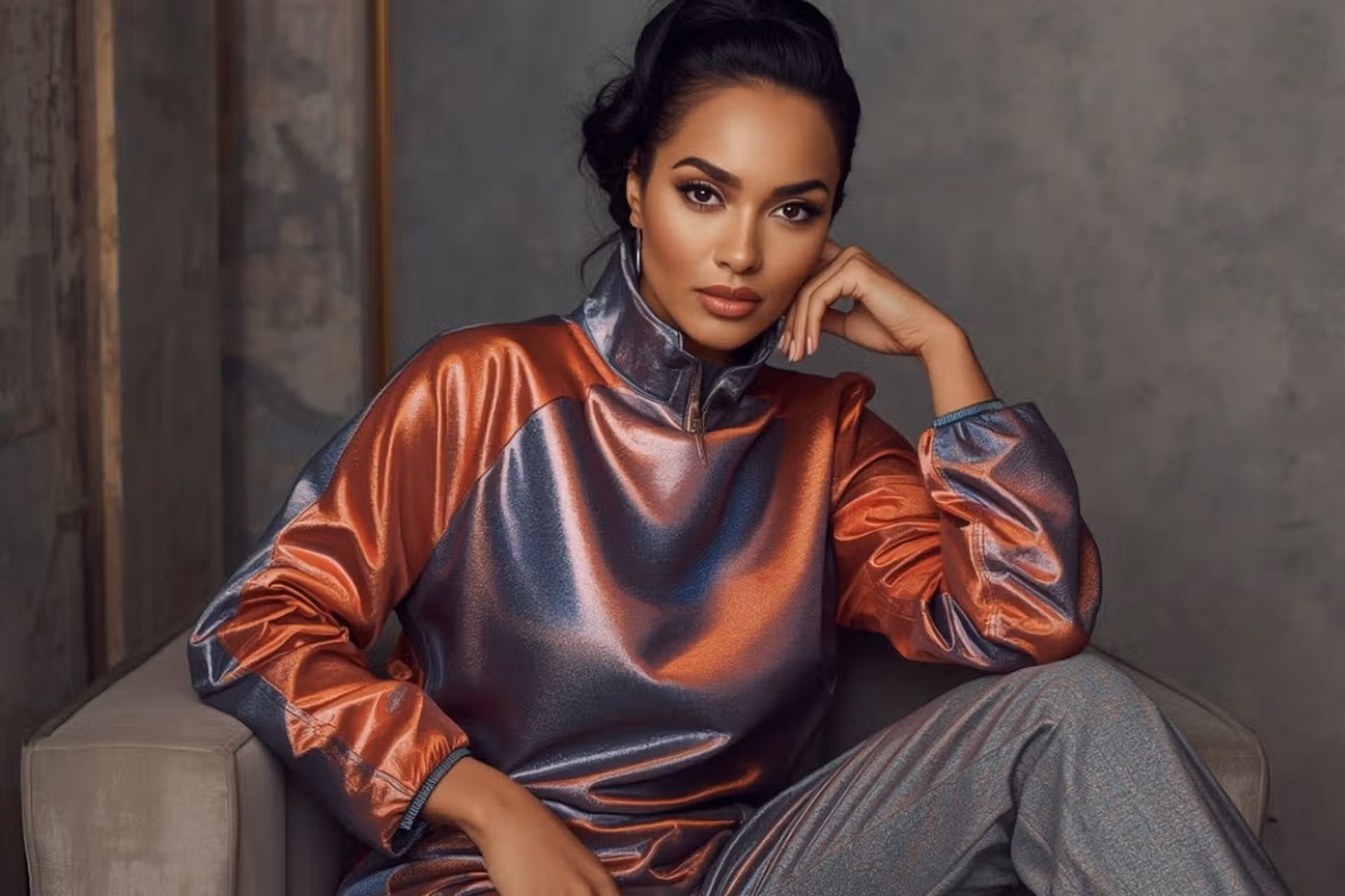 femme en survetement irisé, article "Look Glow : le secret des vêtements qui activent votre Glow naturel ✨"