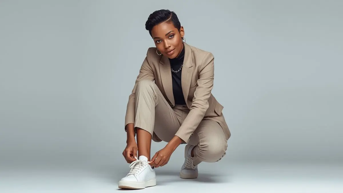 femme qui lace ses chaussures, article "Look Glow : le secret des vêtements qui activent votre Glow naturel ✨"