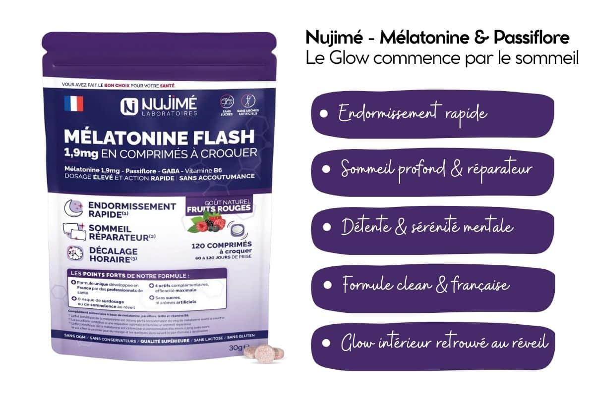 nujime melatonine passiflore, complement glow cosmeglowin